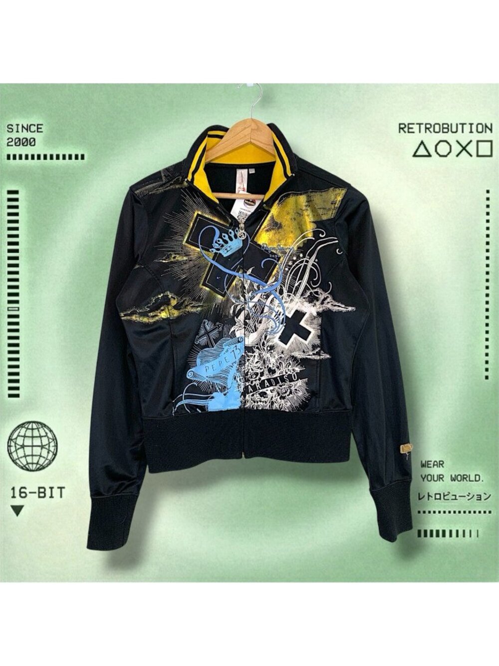 Y2K Pepe Jeans Zip Up Track Jacket Sweater Black Size L
